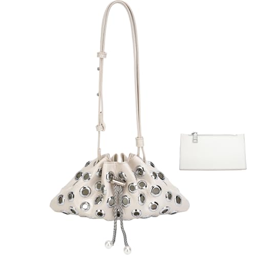 Trendy Drawstring Shoulder Hobo Bag for women Handbags, Metal Hole Cute Crossbody Purse with Adjustable Strap