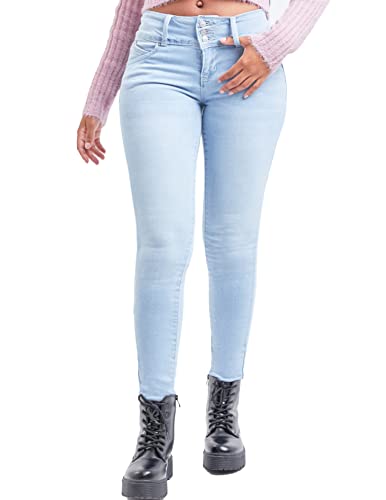Ymi Womens Junior Mid-Rise Wannabettabutt 3-Button Recycled Fibers Skinny Jeans, Q08, 16 Plus #TOP17