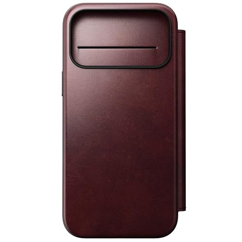 NOMAD Modern Leather Folio | fĂĽr iPhone 17 Pro Max | SchutzhĂĽlle aus Polycarbonat und hochwertigem Echtleder Ummantelung | MagSafe-kompatibel | Burgundy Horween