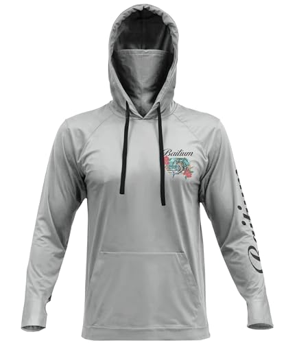 fishing shirts for men,upf50 hooded long sleeve with gaiter, sun protection dry fit apparel, cooling moisture wicking with face mask, fishing clothes for men - marlin (x-large, grey)