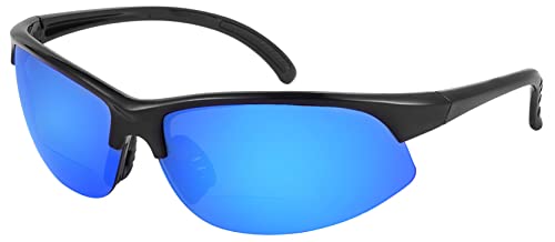 Mass Vision The Wind Breaker Sport Wrap Polarized Bifocal Sunglasses For Men And Women (Black/Open Road Blue, 2.0) #TOP1