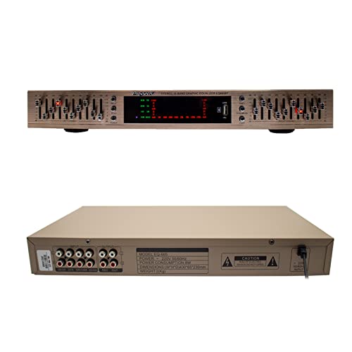 Toplionace EQ665 Stereo Equalizer, 220V HiFi Home EQ Equalizer Dual-10 Band-Stereo Höhen Alt Bass Regelung mit Integriertem Bluetooth (EQ665, Golden)