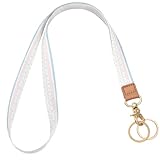 Knagsfa Lanyards for ID Badges, Cute Lanyard for Keys with Metal Hook Long Neck Keychain Strap for Women, Pink Blue Stripe