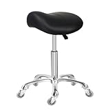 Saddle Stool with Wheels, Rolling Ergonomic Stool with Thick Saddle Seat, Adjustable Chair for Medical Dental Massage Clinic Salon (Black, Without Backrest)