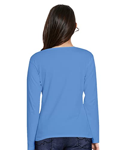 Image of Pooplu Women's Regular Fit Plain V Neck Full Sleeves Multicoloured 100% Cotton Pootlu T Shirt. Stylish, Casual Tshirts