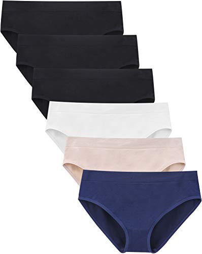 Areke Womens Bikini Panties Seamless Underwear, Soft Stretch Cheekini Hipster Briefs 6 Pack