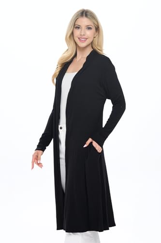 Women's Long Cardigans Casual Essential Maxi Extra Duster Open Front Sleeve Lightweight with Pockets Cardigan3