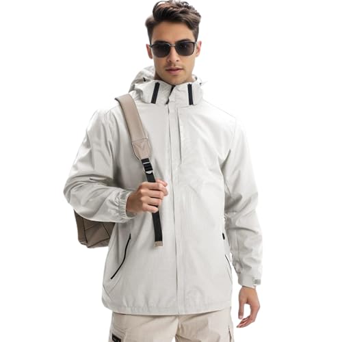 Men's Waterproof Lightweight Rain Jacket Removable Hooded Windbreaker Raincoat Outdoor Windproof Casual Jacket