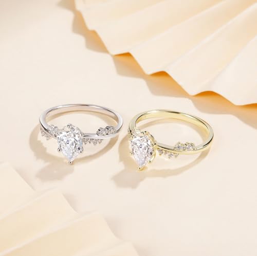 EAMTI 2CT 925 Sterling Silver Engagement Rings Teardrop Wedding Pear Cut Bridal Halo Cubic Zirconia Promise Rings for Women Size 3-114
