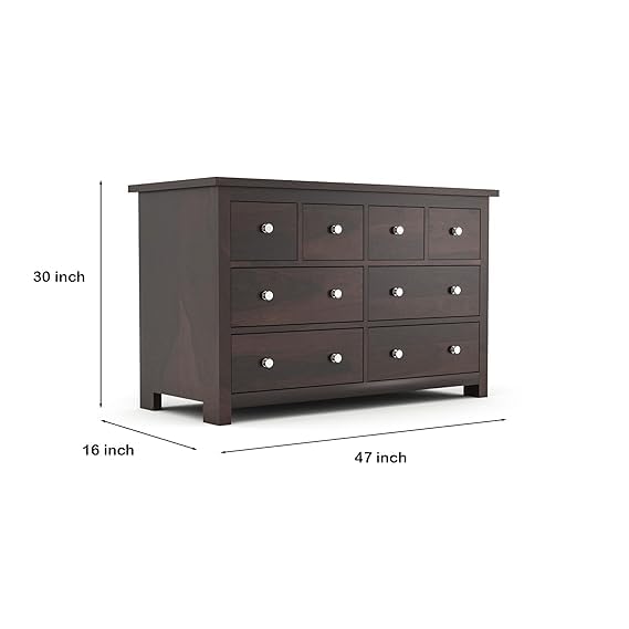 Image of Sheesham Wood Chest of 8 Drawers Wooden Dresser with Storage Organizer for Bedroom Living Room Home (Walnut Finish)