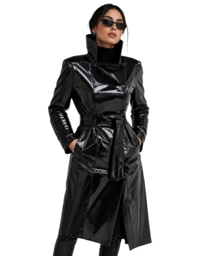 Fancyd Manteau en PVC pour femme, Noir , 4XL