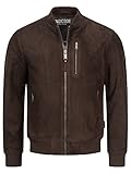 Indicode Herren Maddoc Lederjacke aus Ziegenleder in Wildleder-Optik | Echtleder Jacke Motorradjacke Bikerjacke Dk Brown XL