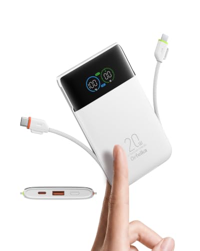 Orfeika 10000mAh Slim Portable Charger Power Bank w/ 20W PD Fast Charging & Built-In USB-C & Lightning Cables (White) - image 1