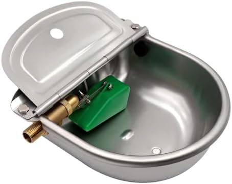 Bebedero para Caballos Automático Bebedero Perro Acero Inoxidable con VáLvula de Flotador de Latón Ajustable de 1/2" y Orificios de Drenaje para Ganado Caballo Vaca Cabra Oveja