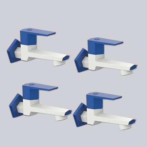 Image of RN PTMT Long Body Bib Cock for Bathroom | 15mm Long Body Foam Flow Water Tap with Flange | Luxury G20 Collection Faucet | High-Grade Engineering Polymer Tap (White Metallic Blue Dual, Pack of 4)