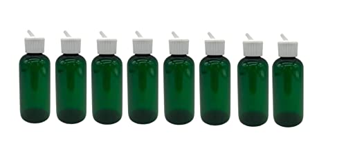 Natural Farms 4 oz Green Boston BPA FREE Bottles - 8 Pack Empty Refillable Containers - Essential Oils Cleaning Products - Aromatherapy | White Spout Cap - Made in the USA