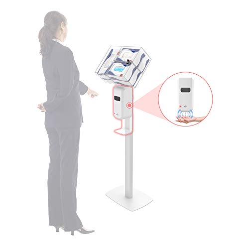 Image of Hand Sanitizing Station - CTA Premium Thin Profile Floor Stand Sanitizing Station and Heavy-Duty Secured Acrylic Glove & Mask Boxes with Automatic Soap and Hand Sanitizer Dispenser (SAN-CHK1W) - White