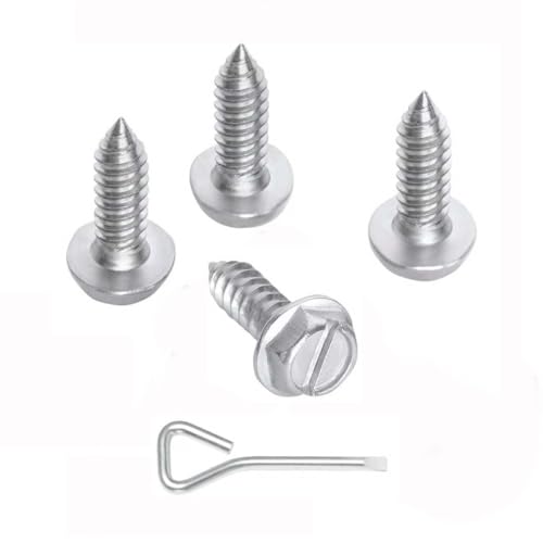 QiqaMole 4PCS License Plate Screws for Car, Rustproof Stainless Steel Screws, License Plate Bolts, Stainless Fasteners for License Plates with Screwdriver (Silver, 4 PCS)