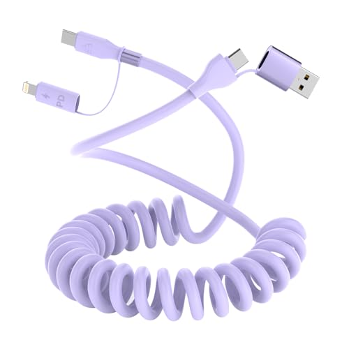 Cable USB C y Lightning en espiral de 60W para Apple CarPlay y Android Auto corto