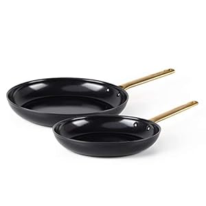 GreenPan Reserve Hard Anodized Healthy Ceramic Nonstick 10″ and 12″ Frying Pan Skillet Set, Gold Handle, PFAS-Free, Dishwasher Safe, Oven Safe, Black