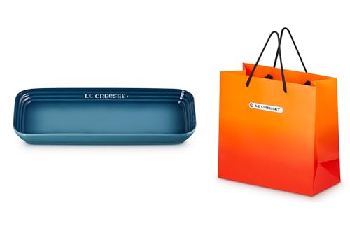 【ギフトショッパー付】ル・クルーゼ レジェ レクタンギュラー プレート 皿 25cm マリンブルー 耐熱 耐冷 電子レンジ オーブン 食洗器 対応 オーブン皿 耐熱皿 長皿 長角皿 長方形 魚 焼き魚 【日本正規販売品】ル・クルーゼ ギフトバッグ 幅29c