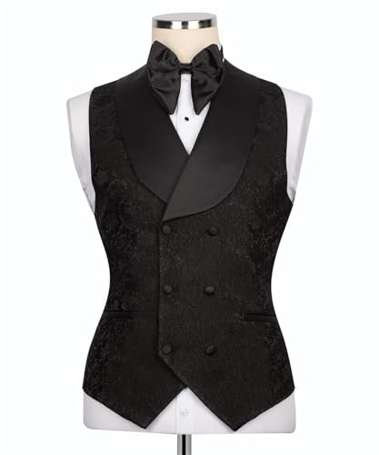 Mens Luxury Jacquard 3 Pieces Suit with Rhinestone Slim Fit Peaked Lapel Blazer Jacket Vest Pants Set for Prom,Party4