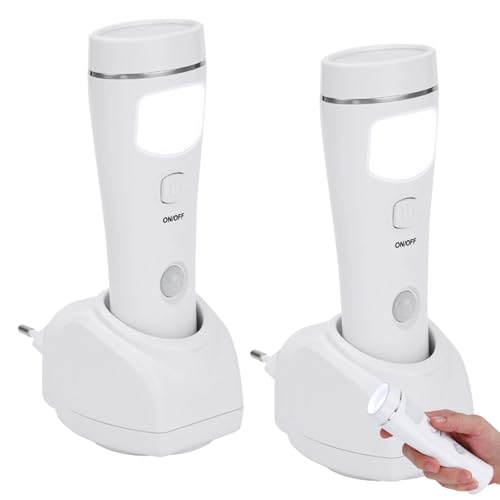 Lot de 2 lampes de poche de nuit : lampe de poche à induction LED à brancher, lampe de poche à capteur murale rechargeable, lampe de poche d'urgence pour...