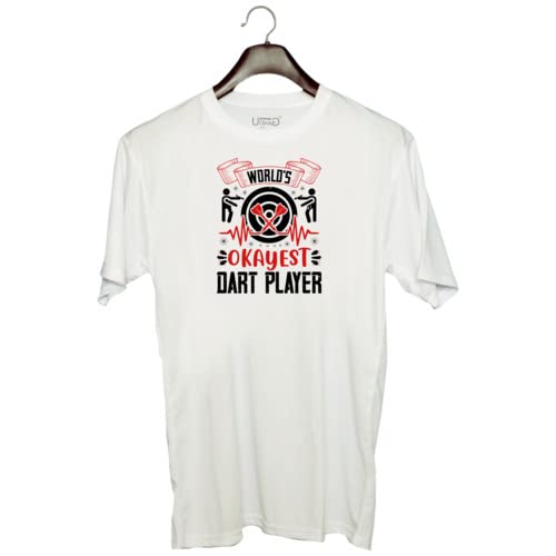 UDNAGUnisex Round Neck Graphic 'Dart | World's Okayest Dart Player' Polyester T-Shirt White [Size XXS/34in to 7XL/56in]
