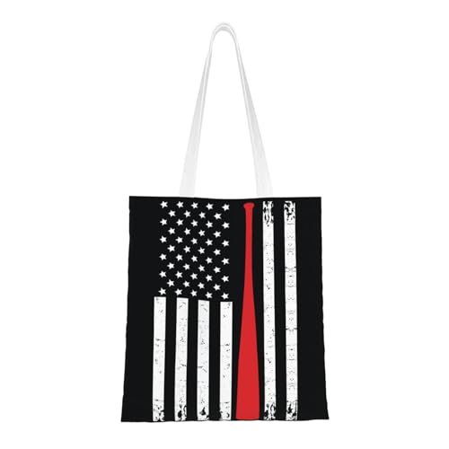 GOAYETN American Flag Baseball Canvas Tote Bag - Reusable Shoulder Tote Bag For Women Lady Casual Vacation, Shopping, Work, Gym