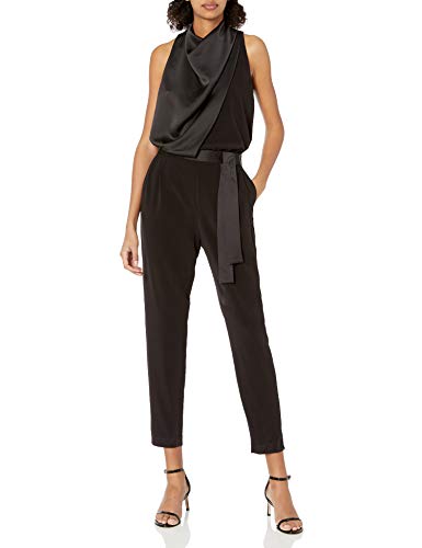 HALSTON Women's Draped Jumpsuit, Black, 10