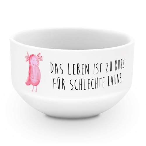 Mr. & Mrs. Panda Schüssel Axolotl Glücklich - Geschenk, Motivation, Müslischale Porzellan, Lurch, Müslischüssel, Lebensfroh, Motivationsspruch, dessertschale, schale, gut Gelaunt
