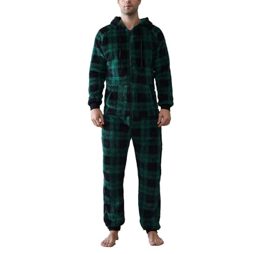 Lu's Chic Men's Hooded Onesie Pajamas Lightweight Fuzzy Fleece Zip Up Jumpsuit Long Sleeve Long Pants One Piece Pjs