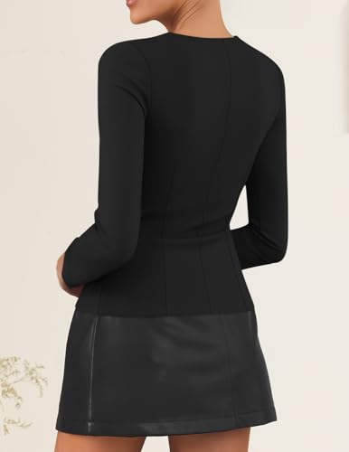 ZESICA Women's Fall Square Neck Blazers 2025 Casual Long Sleeve Button Up Work Business Fitted Blazer Jackets3