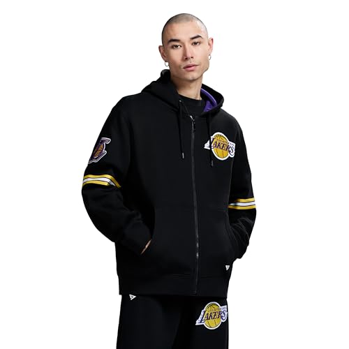 GAME 7 x NBA Officially Licensed Mens Full-Zip Up Long Sleeve Hooded Fleece Sweatshirt Los Angeles Lakers M Black
