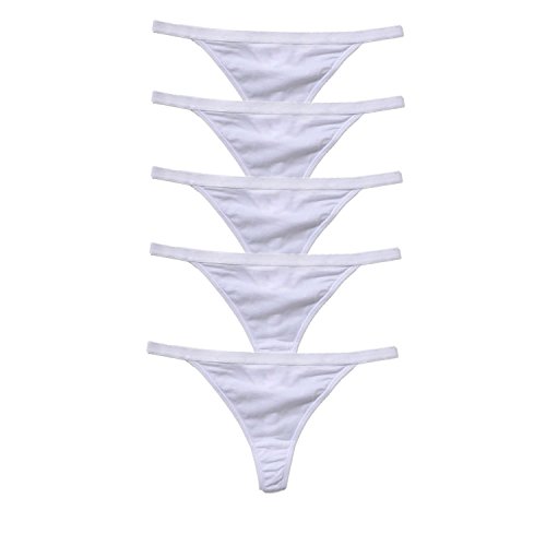 Zofirao Paquete de 5 tangas de algodón y elastano para mujer, color negro, blanco y rojo, Blanco, Large