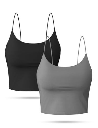 Image of Buauty 2 & 4 Packs Crop Tank Top for Women, Basic Solid Cropped Double Layer Spaghetti Strap Short Sleeveless Camisole