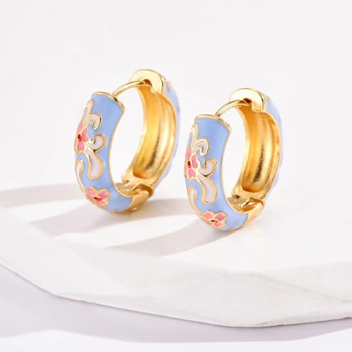 Vintage Enamel Huggie Hoop Earrings for Women Elegant Enamel Flower Hoop Earrings Dainty Colorful Flower Hoop Earring Trendy Huggie Hoop Earring Jewelry for Women3