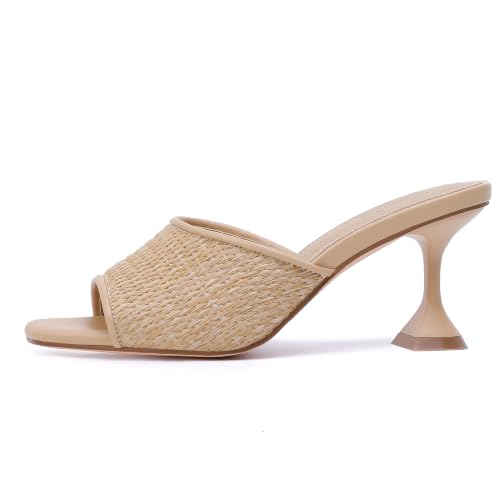 Image of vivianly Womens Square Open Heels Sandals Slip on Heeled Slides Mules for Party Daily Wear