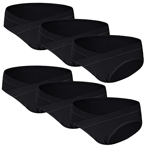 Yintry Culottes de maternité pour Femmes, Culottes en Coton Respirant pour Femmes, sous-vêtements Post-Partum de Grossesse, Paquet de 6 (L, 6Noir)