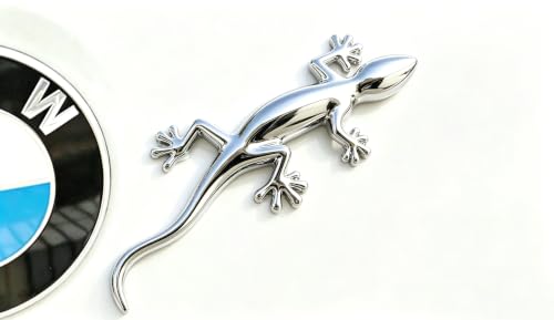 Image of 2PCS 3D Gecko Emblem Car Sticker Metal Chrome Silver Spider Badges Sticker for Universal Car Vehicle, Truck, Motorcycle, RV, Scooter, SUV, Door, Window for Headphone Decorations (Silver Gecko)