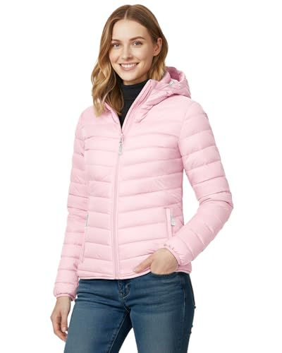 33 000ft Damen Leichte Steppjacke Packbare Übergangsjacke mit Kapuze für Frauen Gefüttert Warme Pufferjacke für Outdoor Freizeit und Wandern Hellrosa M