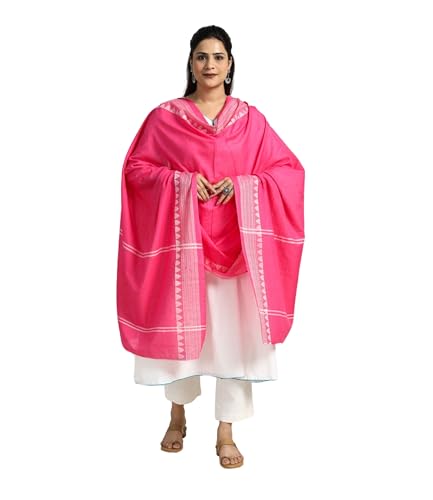 Image of Cotton Dupatta with weaving and Ikat woven border from the Weavers Stole for Girls & Women