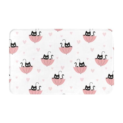 VOSERY Alfombra de baño de 76,2 x 50,8 cm, suave, absorbente, antideslizante, lavable a máquina, paraguas, gato, alfombrilla de baño, alfombra de ducha para baño