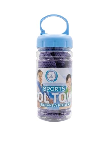 Cooling Towel + Water Bottle Set (30x90cm) – Stay Cool During Workouts, Running, Hiking & Travel – Ultra-Soft, Absorbent & Fast Drying - Purple