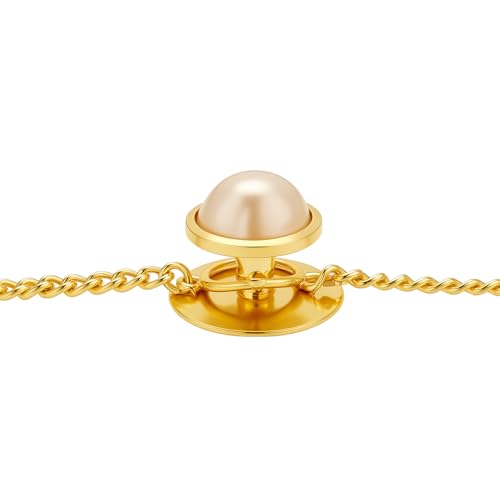 VAMA FASHIONS Pearl Cufflinks Studs Kurta Buttan with Gold Chain Sherwani Cuff links Shirt Coat Stud Buttons for Men & Boys