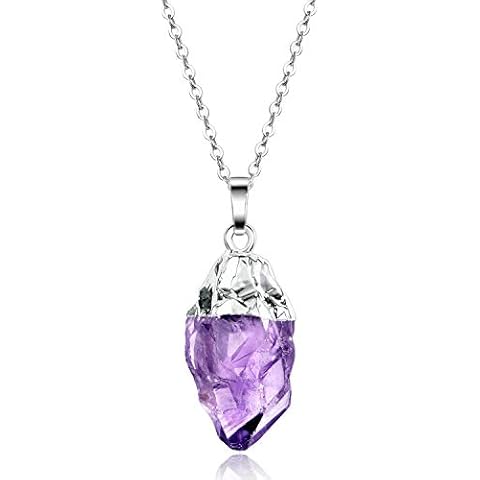 KISSPAT Healing Crystal Amethyst Necklace | Natural Light Purple Amethyst Quartz Stone Necklace for Women | 30'' Long Pendant Necklace Cover