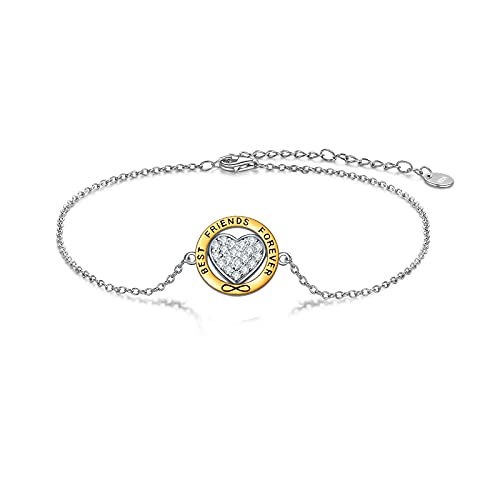 Image of YFN Friends Bracelets Sterling Silver Engraved inchBest Friend Forever inch Adjustable Bracelet Birthday Gift for Sisters Female Friends