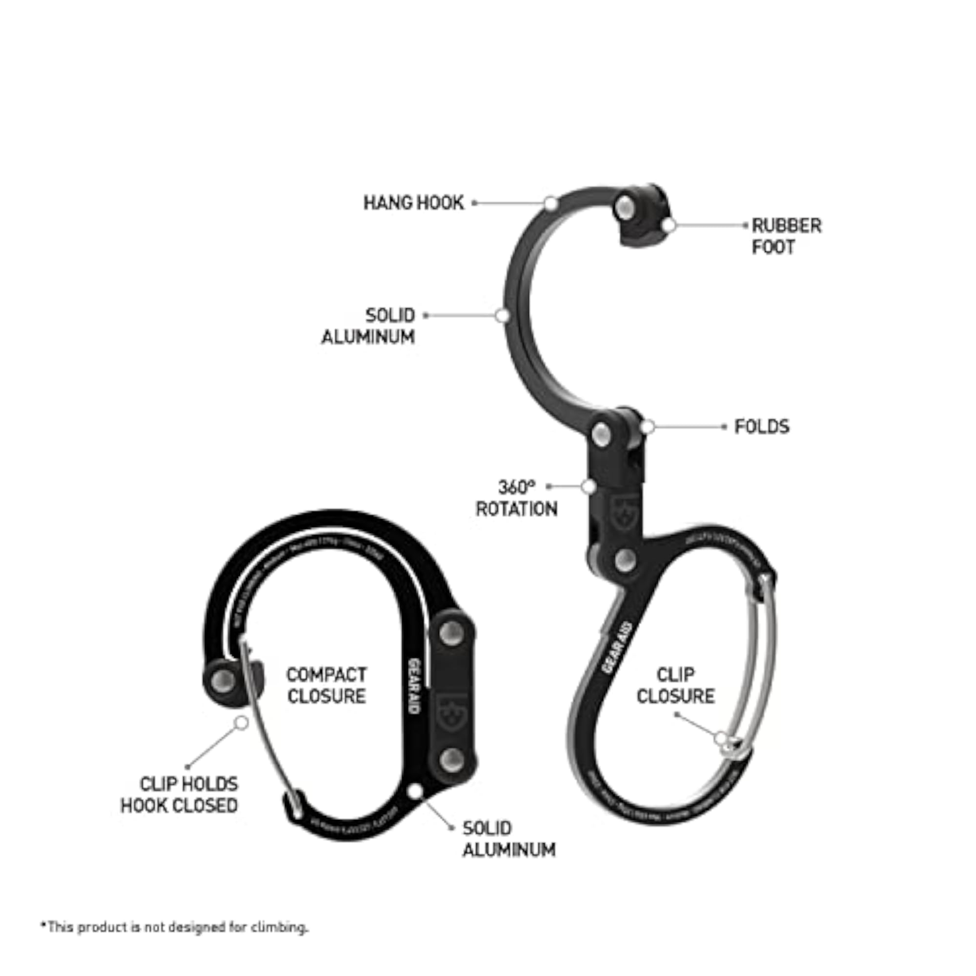 HEROCLIP Medium 360° Swivel Clip & Hook, 2 Carabiners