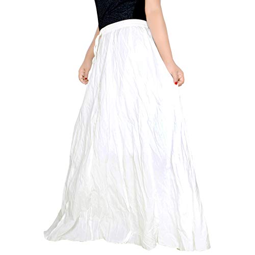 Image of Sttoffa Women Solid Color Maxi Plain Cotton Full Length White Skirt 40 inch Long Cotton Long Skirt