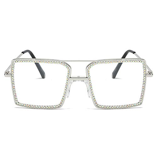 willochra Fashion Diamond Set clear lens Sun Glasses Women's Square Man-made Diamond Handmade Sun Glasses uv4003